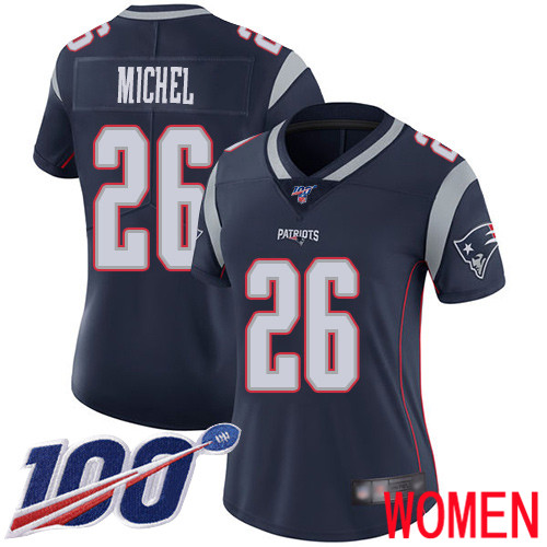 New England Patriots Football #26 100th Season Limited Navy Blue Women Sony Michel Home NFL Jersey